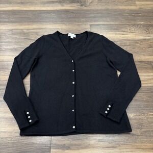 Charter Club Cardigan Sweater Womens Small Black Cashmere Rhinestone Button Chic